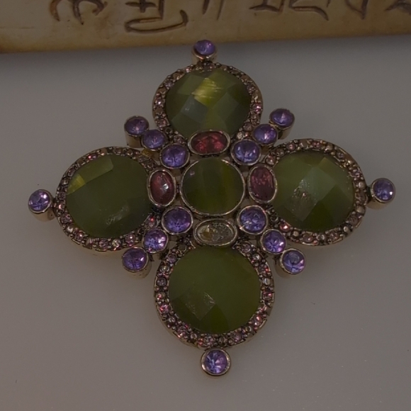 Monet Green and Purple Floral Brooch - Picture 6 of 6